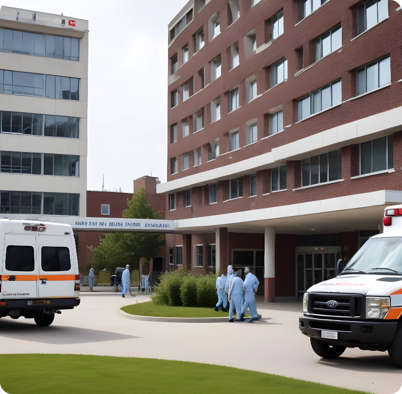 pikaso texttoimage hospital outdoor with ambulance