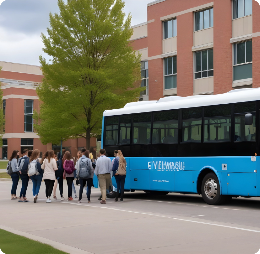 pikaso texttoimage ev bus at university with students